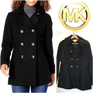 Michael Kors Black Wool Blend Double Breasted Peacoat Jacket Medium